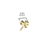 Pair of Implant Grade Titanium Gold PVD Dainty Ridged Heart Threadless Push In Earrings With Flat Back